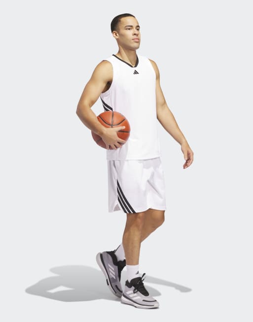 Pantalones cortos blancos y negros de estilo baloncesto con 3 rayas Legends de adidas Performance, 5 de 5