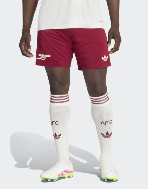 Pantalones cortos burdeos 2 y blanco nube con diseño de la tercera equipación del Arsenal de la temporada 25/26 de adidas Performance