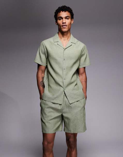 Pantalones cortos caquis a rayas de lino de South Beach - view 1