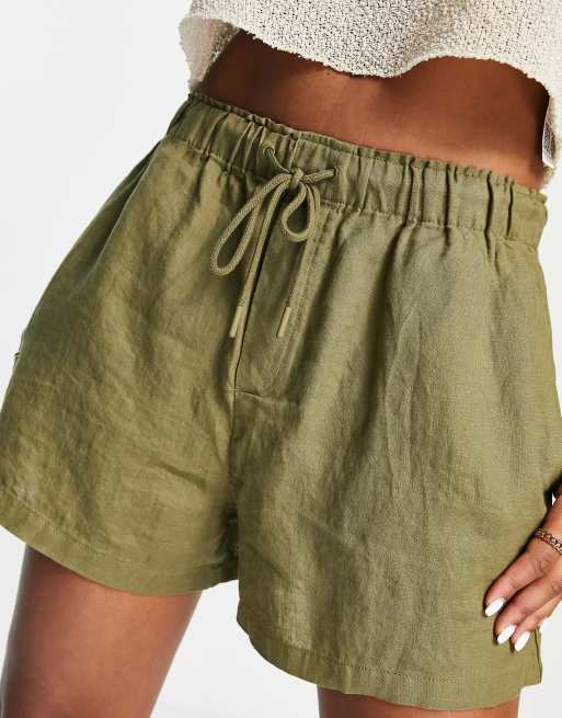 Receptor adherirse cuenta Pantalones cortos caquis con detalle de cordón de lino de Mango | ASOS