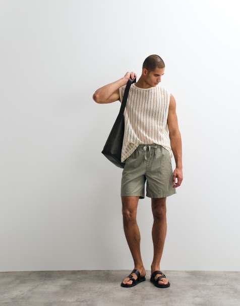 Pantalones cortos caquis de corte ancho y largo medio de mezcla de lino de ASOS DESIGN - view 1
