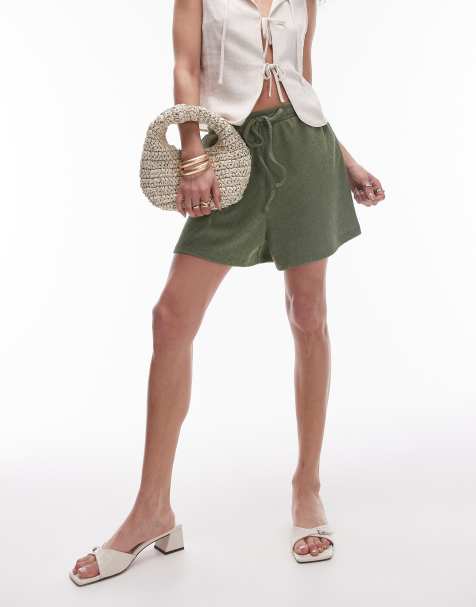 Pantalones cortos caquis de estilo casual con cordón ajustable de tejido efecto rugoso de Topshop - view 1