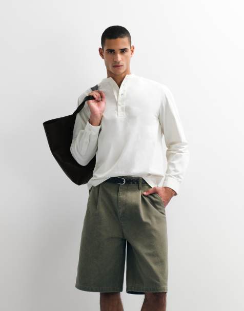 Pantalones cortos caquis de largo medio con detalle de pinzas de lona de ASOS DESIGN - view 1
