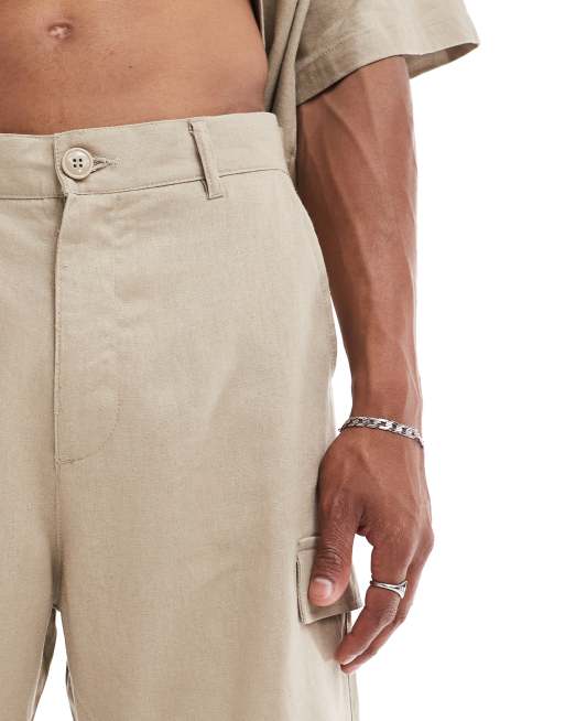 Pantalones cortos cargo beis de mezcla de lino de ADPT, 2 de 5