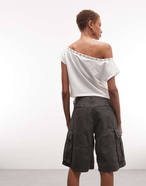 Pantalones cortos cargo gris lavado estilo bermudas de Weekday, 5 de 5
