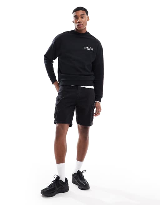 Pantalones cortos cargo vaqueros negros extragrandes de Don't Think Twice