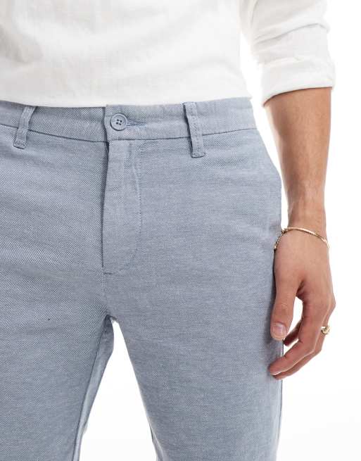 Pantalones cortos chinos azul claro melange de mezcla de lino de ONLY & SONS, 3 de 5