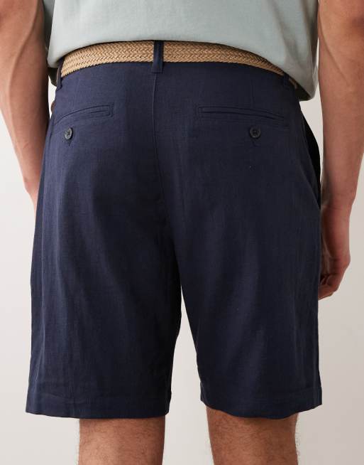Pantalones cortos chinos azul marino con cinturón de mezcla de lino de Threadbare, 5 de 5