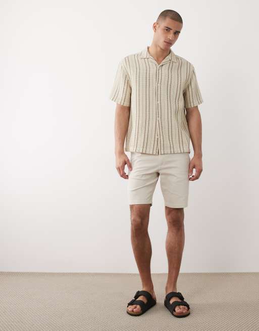 Pantalones cortos chinos color piedra de corte slim de ASOS DESIGN