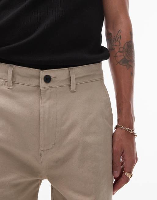 Pantalones cortos chinos color piedra de corte slim de Topman, 3 de 5