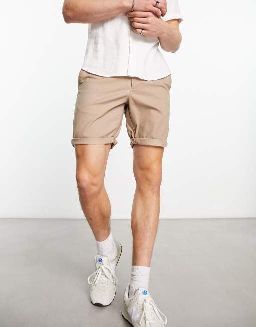 Pantalones cortos chinos color piedra de largo medio y corte pitillo de ASOS DESIGN 