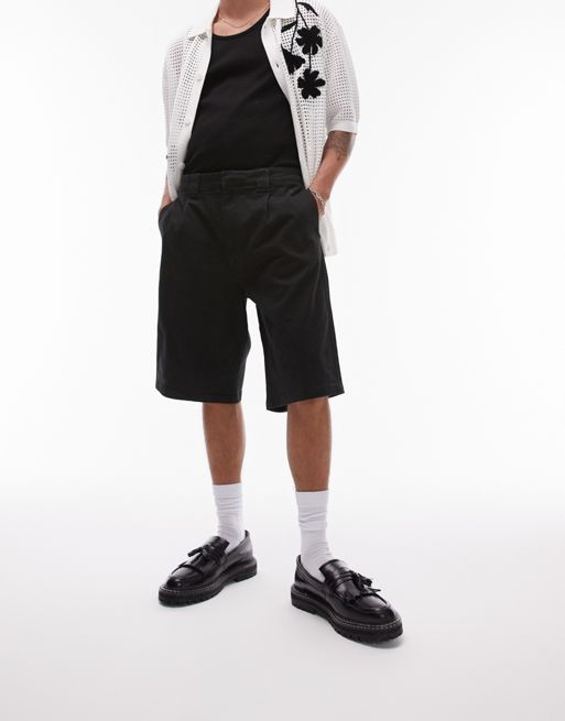 Pantalones cortos chinos negros de corte ancho de Topman