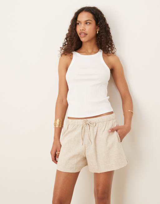 Pantalones cortos color avena con lazada en la cintura de mezcla de lino de Abercrombie & Fitch