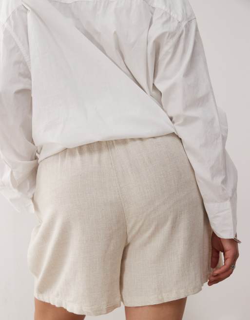 Pantalones cortos color avena de mezcla de lino de Noisy May Curve , 4 de 5