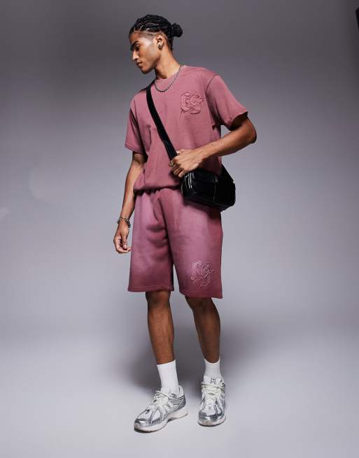 Pantalones cortos color baya holgados con detalle del logo de Courtside (parte de un conjunto)