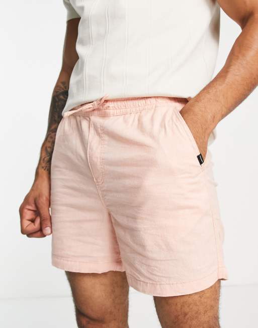 Pantalones cortos color coral sin cierres de lino de Jack & Jones Intelligence