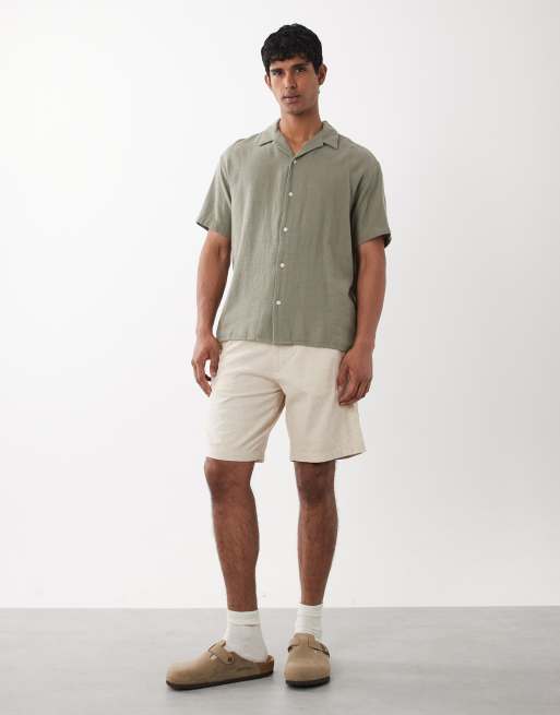 Pantalones cortos color crema con cordón ajustable de mezcla de lino de Jack & Jones