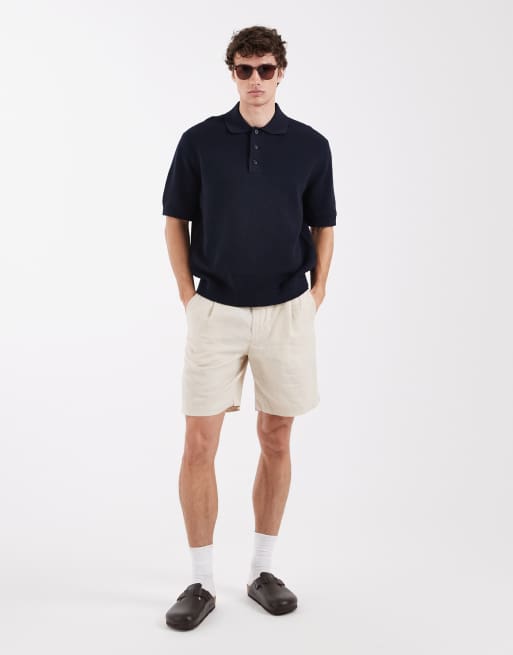 Pantalones cortos color crema de lino puro de Selected