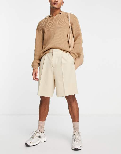 Pantalones cortos color piedra de pernera ancha de ASOS DESIGN