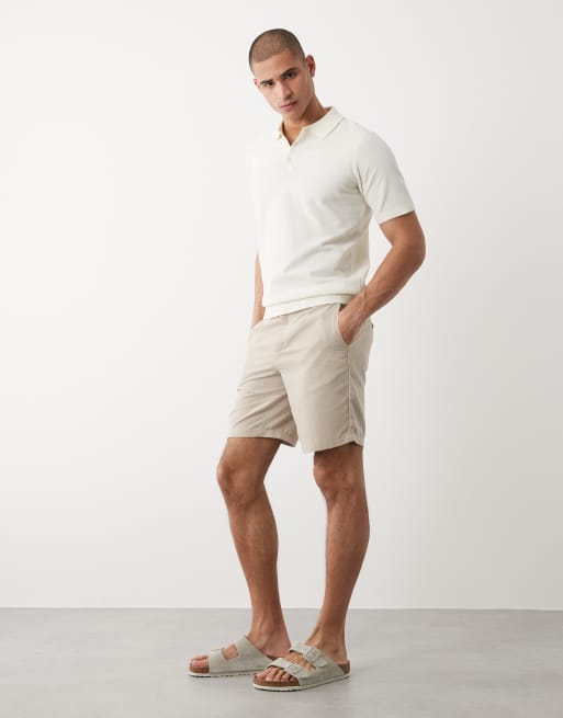Pantalones cortos color piedra de tejido efecto lino de New Look