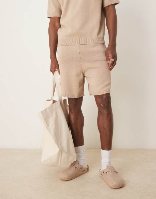 Pantalones cortos color piedra extragrandes de punto medio de algodón de ASOS DESIGN (parte de un conjunto)