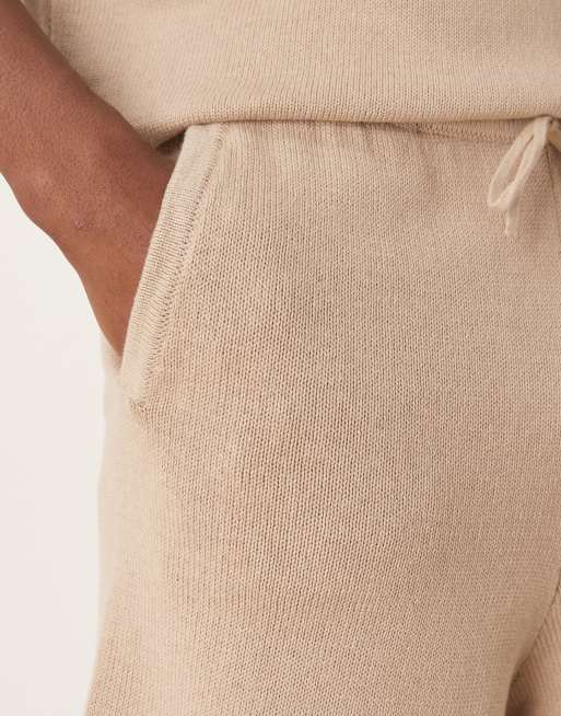 Pantalones cortos color piedra extragrandes de punto medio de algodón de ASOS DESIGN (parte de un conjunto)