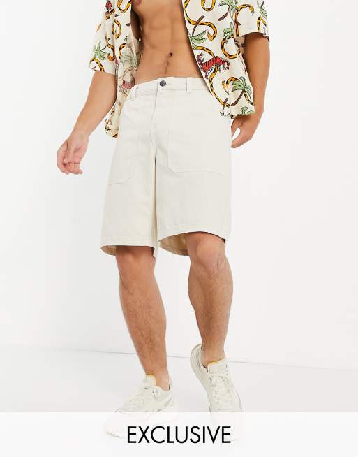 Pantalones cortos color piedra holgados de sarga de New Look
