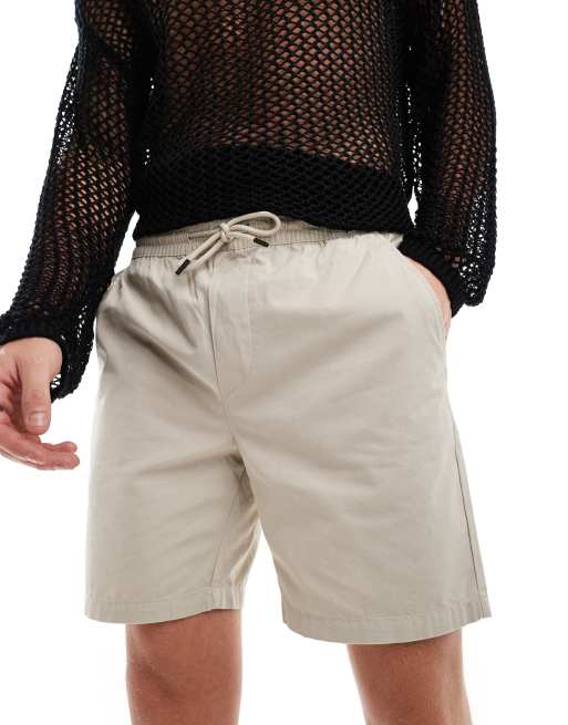 Pantalones cortos color piedra sin cierres de sarga de ONLY & SONS