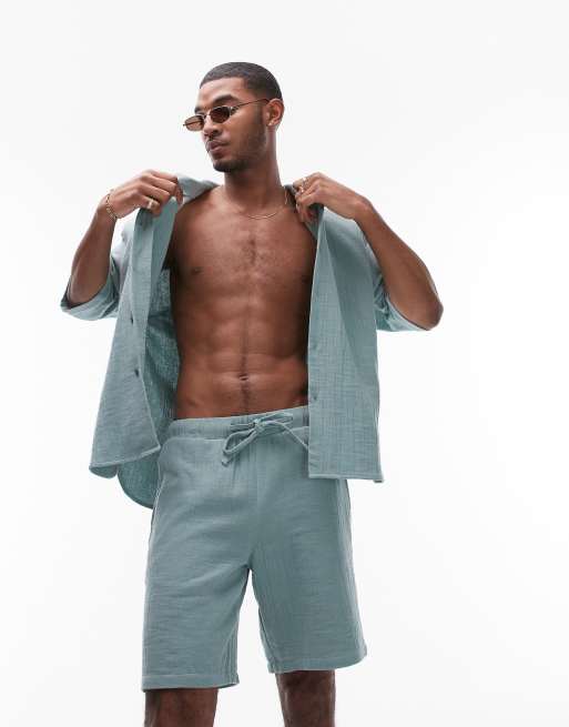 Pantalones cortos color salvia con acabado lavado de Topman (parte de un conjunto)