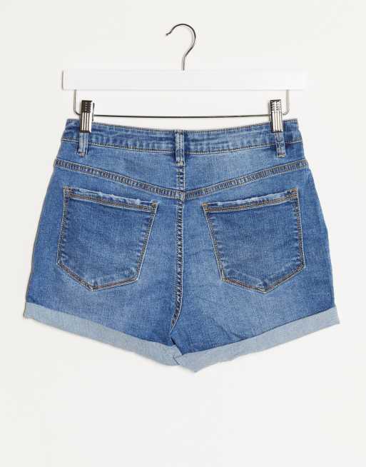 Pantalones cortos con bajo vuelto en azul ASOS