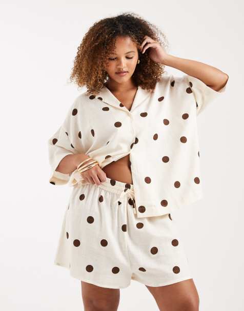 Pantalones cortos con estampado de lunares de lino de ASOS DESIGN Curve (parte de un conjunto) - view 1