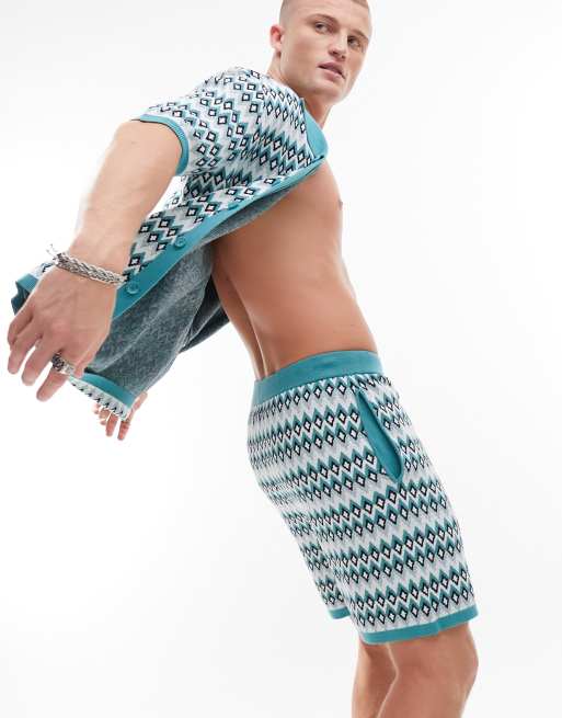 Pantalones cortos con estampado geométrico integral de punto de ASOS DESIGN (parte de un conjunto)