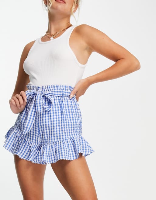 Pantalones cortos con volumen a cuadros vichy azules de New Look