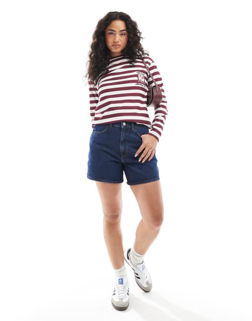 Pantalones cortos dad azul añil con cintura entallada de ASOS DESIGN, 3 de 5