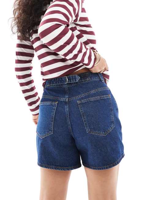 Pantalones cortos dad azul añil con cintura entallada de ASOS DESIGN, 4 de 5