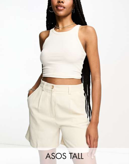 Pantalones cortos dad color piedra de mezcla de lino de ASOS DESIGN Tall