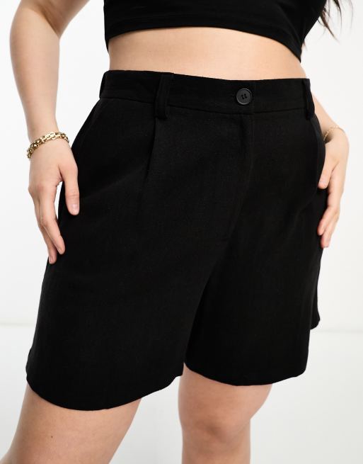 Pantalones cortos dad negros de mezcla de lino de ASOS DESIGN Curve, 4 de 4