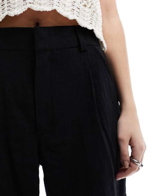 Pantalones cortos dad negros de mezcla de lino de ASOS DESIGN, 5 de 5