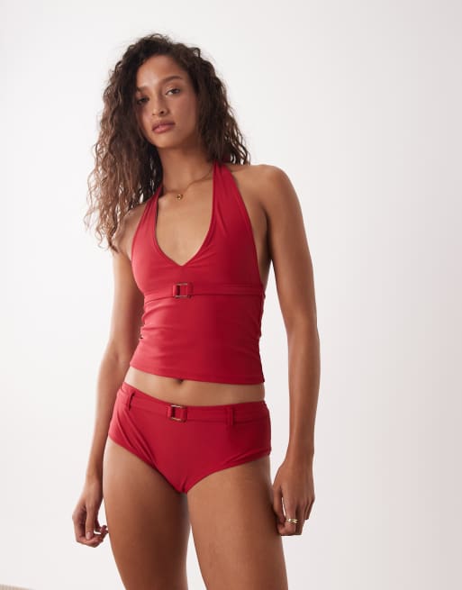 Pantalones cortos de bikini rojos con detalle de cinturón Avi de Motel (parte de un conjunto), 2 de 4