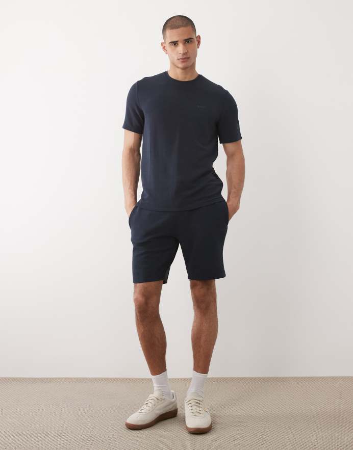 BOSS Bodywear Pantalones cortos de estar por casa azul marino de canalé de (parte de un conjunto)