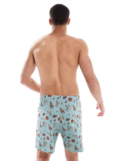 Pantalones cortos de estar por casa azules con estampado de alienígenas y cordón ajustable de ASOS DESIGN, 4 de 4