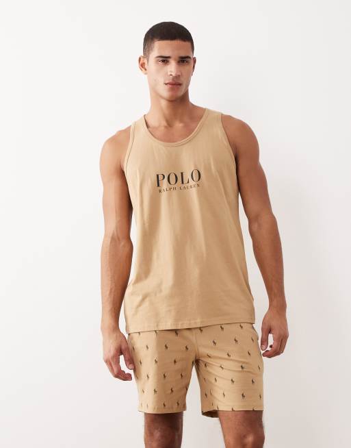 Pantalones cortos de estar por casa color camel de corte slim con logo Icon de Polo Ralph Lauren (parte de un conjunto)