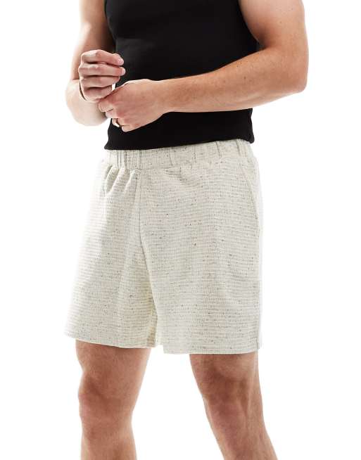 Pantalones cortos de estar por casa color crudo jaspeado de punto gofrado de ASOS DESIGN