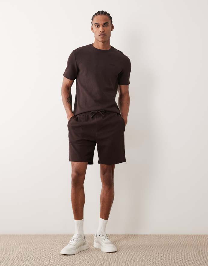 BOSS Bodywear Pantalones cortos de estar por casa marrones de tejido gofrado de (parte de un conjunto)