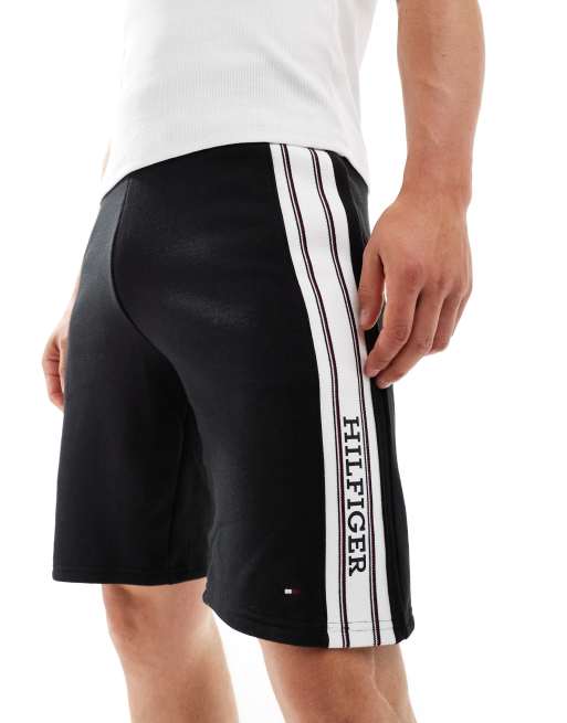 Pantalones cortos de estar por casa negros con detalle de rayas y logo de estilo monotipo de Tommy Hilfiger