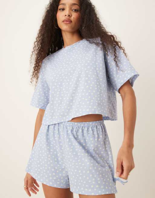 Pantalones cortos de pijama azules con estampado de margaritas Mix & Match de ASOS DESIGN, 5 de 5