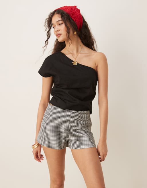 Pantalones cortos de sastre a cuadros vichy negros de talle medio de Abercrombie & Fitch
