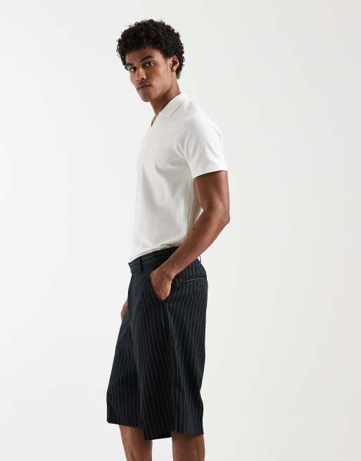 Pantalones cortos de sastre azul marino a rayas de corte alargado de Jack & Jones, 4 de 5