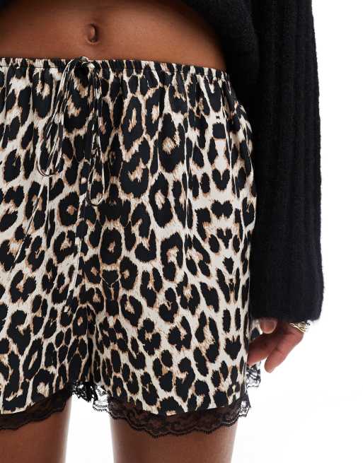 Leopard Print Pantalon Corto Leopardo Pantalones Cortos De Satén