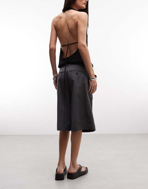 Pantalones cortos de traje gris oscuro jaspeado de corte alargado de Weekday, 5 de 5